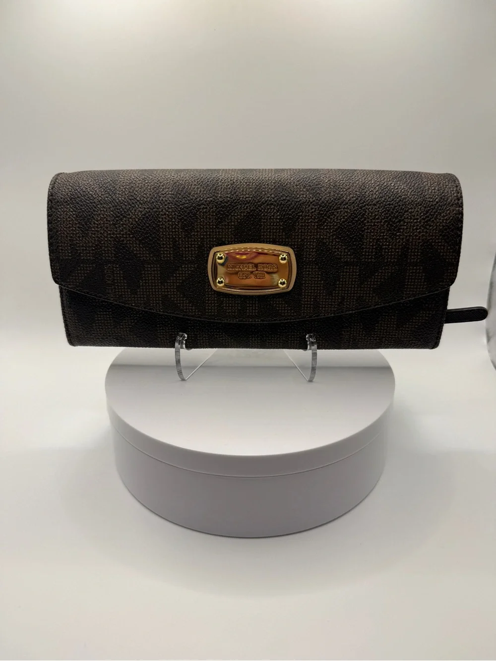 Michael Kors Signature Coated Canvas Flap Continental Wallet - Brown & Gold